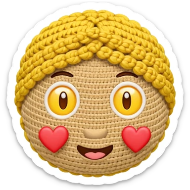 Cute Yellow face emoji crocheting with hearts around head  sticker
