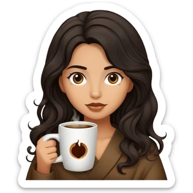 Kahve cavalyene sarılmış, Siyah dalgalı uzun saçlı kız sticker