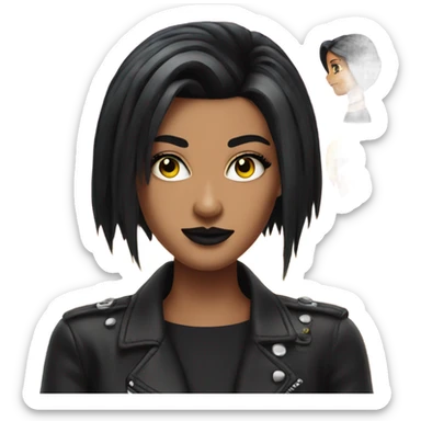 Tanned woman with black hair dressed in 1990s goth hair, makeup, and neon attire  sticker