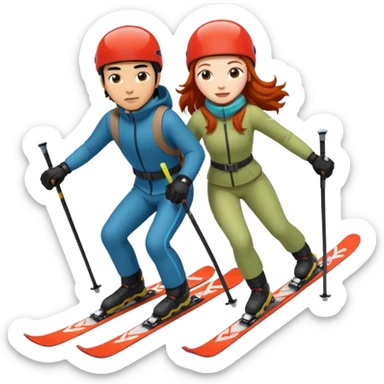 long black haired asian guy skiing with redhead girl sticker