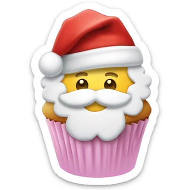 Frosted cupcake decorated like Santa with a red hat, rosy cheeks, and a white beard sticker