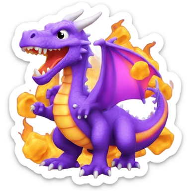 A big purple dragon breathing fire that looks like gummy bears sticker