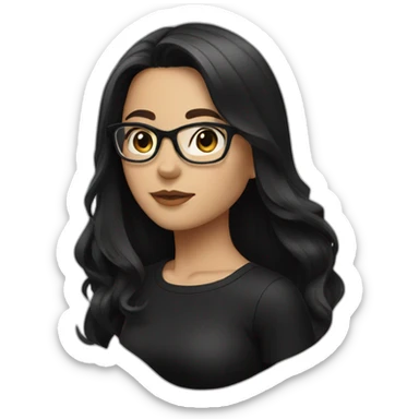 girl wearing black clothes, with long black hair, glasses sticker