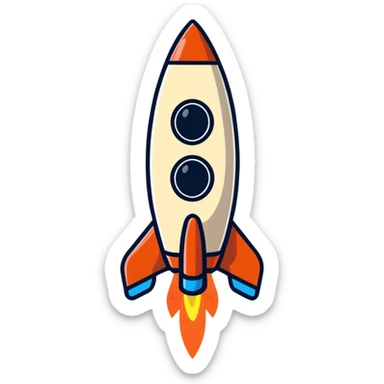 Cute rocket emoji with a smiley face. Brown, terracotta and off-white colors. Kawaii style, thick outline, soft and minimal.  sticker