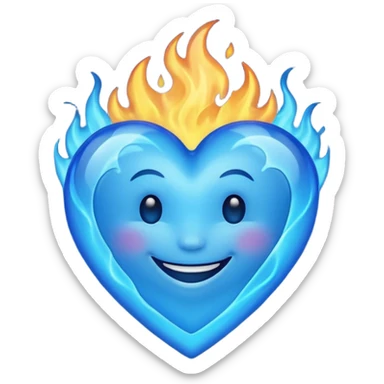 Blue heart with blue flames, smiling  sticker