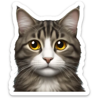 Long-haired dark tabby, cat with only one eye ball  sticker