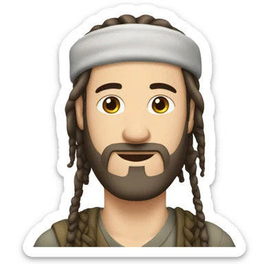 A white man with no beard and no mustache, with dread locks wearing a kippa sticker