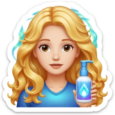 menina branca com cabelos longos ondulados cuidando dos cabelos e brilho ao redor sticker