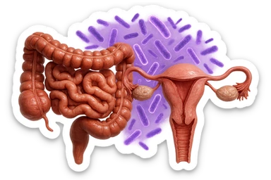 intestino umano anatomico realistico accanto ad un utero umano anatomico realistico, dietro i due organi fluttuano batteri intestinali con questo colore: #971ef1, iperrealistico 4k
isolata su sfondo bianco sticker