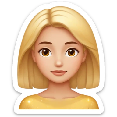 glowing woman face, natural skin, sparkles around, calm and healthy look, emoji style sticker