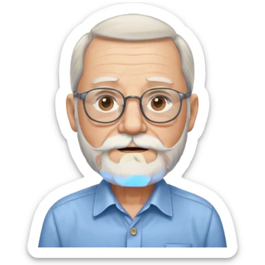 elderly glasses man with long beard and shirt sticker