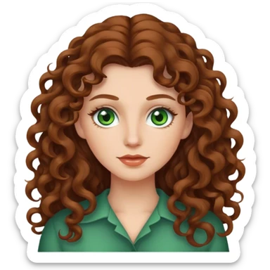 White Woman with long curly brown hair and green eyes sticker
