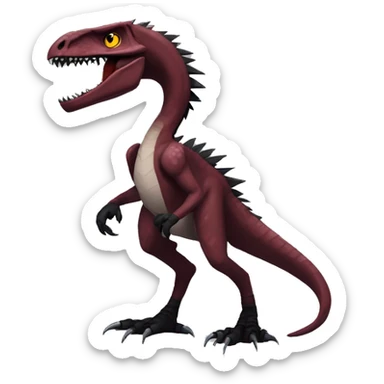 Maroon edgy badass modern sexy handsome punk velociraptor-dragon-Digimon, with black spiky mane, full body sticker