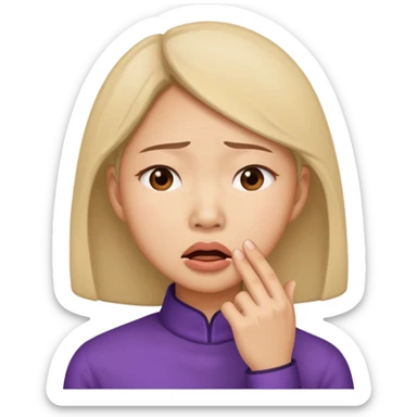 Asian woman agonizing over her chin sticker