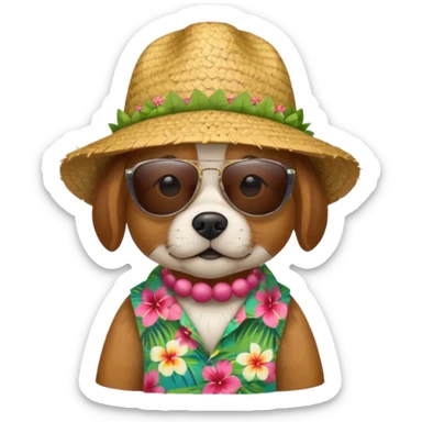 dog with sunglasses and straw hat, hawaii shirt sticker