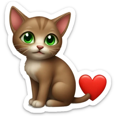 Little brown kitten with green eyes and a red heart near him  sticker