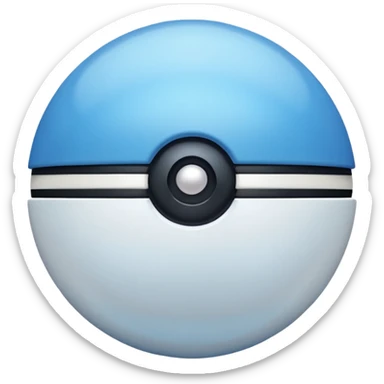 blue pokeball emoji, top half is a more saturated blue, bottom half is white, black stripe, with a white sheen, with a pearlescent finish, with a haze effect sticker