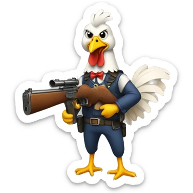 Chicken holding gun sticker