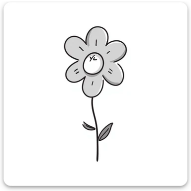 a single flower with petals, stem, and leaves in pastel colors dd9fb0, ffc6d3, a3bfc9, c4bee2, f1b091, detailed hand-drawn doodle style sticker
