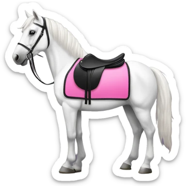 White horse with pink saddle pad and black saddle  sticker