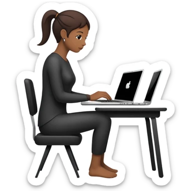 Minimalistic flat vector icon, iOS style, thin black contour on white background. Person silhouette sitting with a laptop, code brackets <> on the screen. Clean, no te sticker