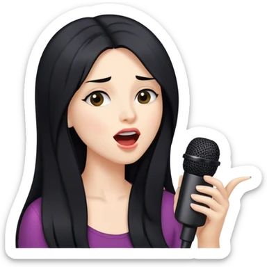 Woman with long black hair singing into a microphone sticker