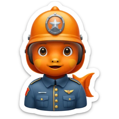 goldfish dressed as a soldier, wearing a helmet, iOS emoji style sticker
