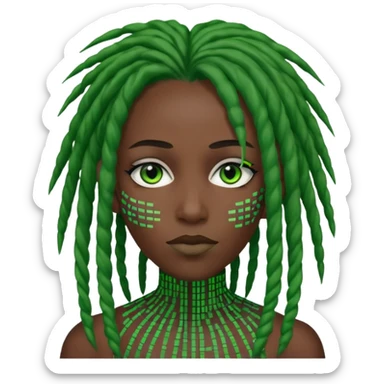 black joker with green dreadlocks, binary code patterns, white face makeup on part of the face sticker