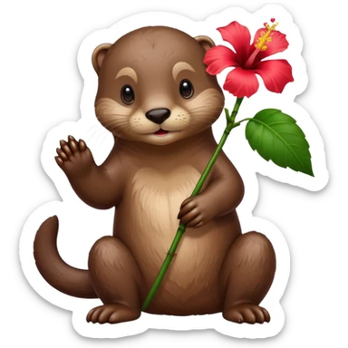 otter holding a hibiscus flower sticker