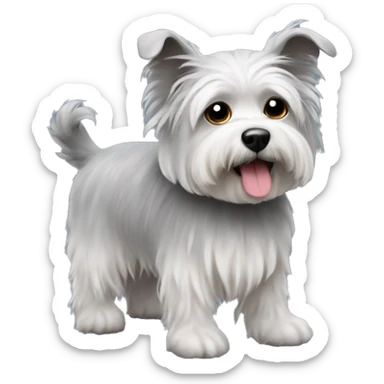 Grey Small Dog with fluffy fur. A mops and terrier mix sticker