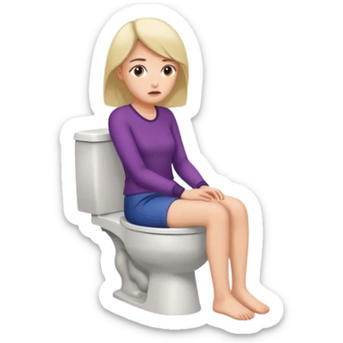 A woman is sitting on the toilet sticker