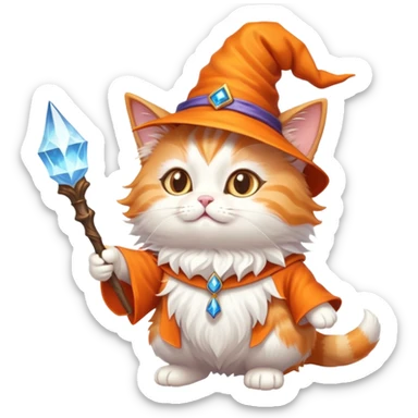 A cute cat with a pointy wizard hat and magic wand casting a spell sticker