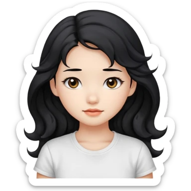 Cute beautiful girl,Black hair,wavy long hair, Black eyes, white T-shirt, Chinese  sticker