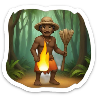 Aborigine in the wood with fire torch sticker