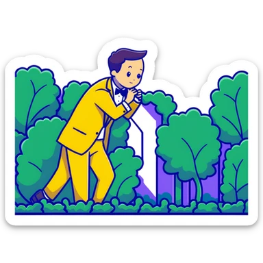 Man in a yellow tux hiding in a bush sticker