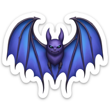 Dark fantasy bat wings, symmetrical, sharp edges, deep black with subtle blue-purple highlights, realistic, high detail, isolated on black background sticker
