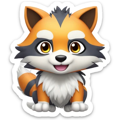 Colorful Shiny Kawaii Cute Raccoon-Tiger-Arcanine—Fakémon-Pokémon full body sticker