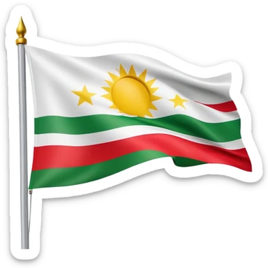 flag of Kurdistan with red, white and green horizontal stripes and a yellow sun symbol sticker