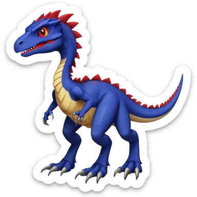  Cool Edgy dark-blue Digimon-Fakemon-Velociraptor-Dragon with red belly full body sticker