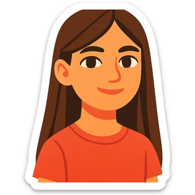 niña de 12 años con pelo largo castaño, ojos marrones claros, cejas marrones, pestañas negras, nariz mediana y labios medianos rosas sticker