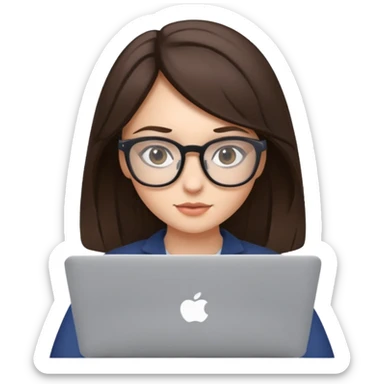 Brunette Girl wearing glasses, studying with macbook sticker