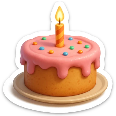 Draw a Pixar-style birthday cake with pink cream and a single candle sticker