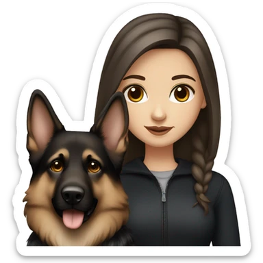 white girl with long dark brown hair and black eyes with a german shepherd  sticker
