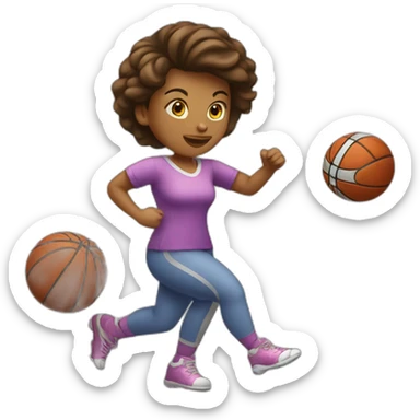 female playing football with small basket ball sticker