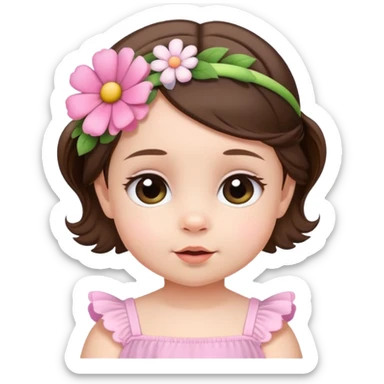 White brunette Baby girl wearing flower headband sticker