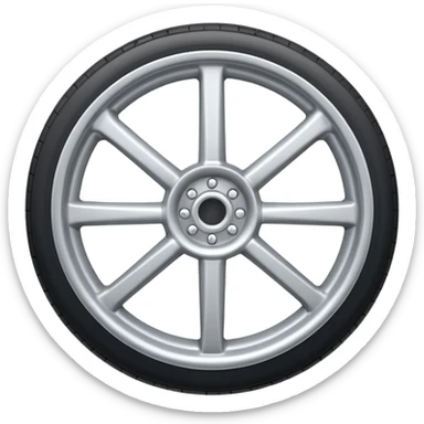 Realistic front-view wheel with perfectly symmetrical design, evenly spaced straight spokes, equal distance between each spoke, centered composition, smooth metallic texture, clean edges, no background. sticker