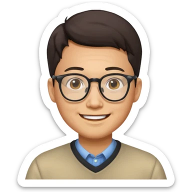 asian man light skin wear glasses smile sticker