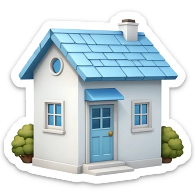 the front view of a mini house with a sky blue roof and white walls (2d) sticker