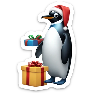 Penguin wrapping Christmas presents sticker