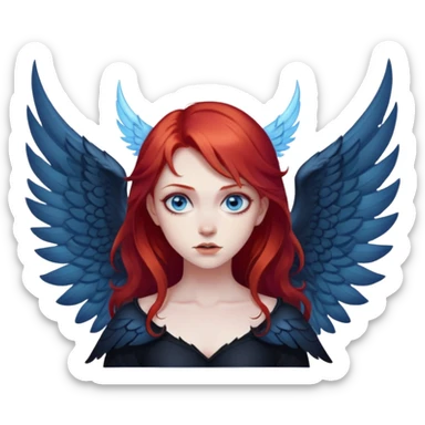diabolical girl with wings, red hair, blue eyes, dark aura sticker